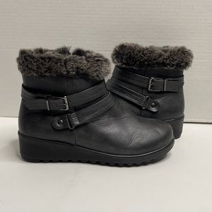 Women's Unbranded Ankle Boots Faux Leather and Fur Trim Dark Gray Size 8